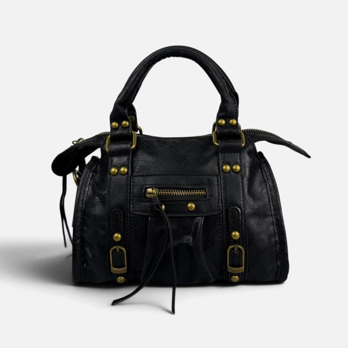 Borsa Metropolis Vintage Mini in Ecopelle Nera - Dettagli Dorati