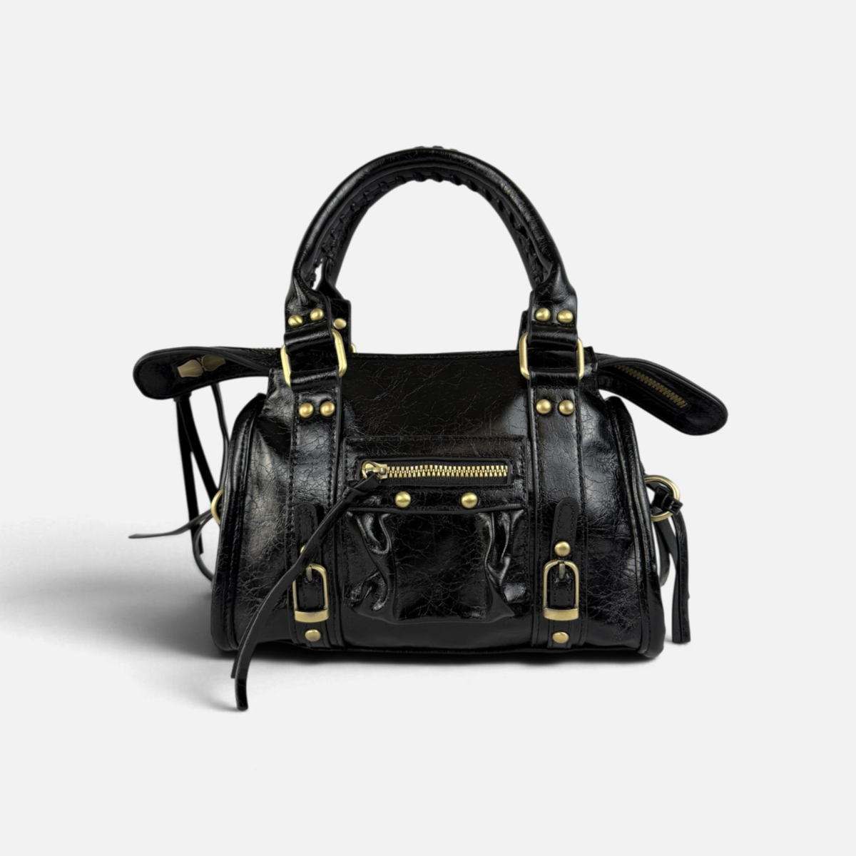 Borsa Metropolis Specchietto Mini in Similpelle - Nera con Dettagli Dorati
