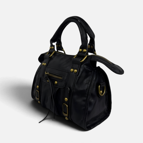 Borsa Metropolis Vintage Mini in Ecopelle Nera - Dettagli Dorati