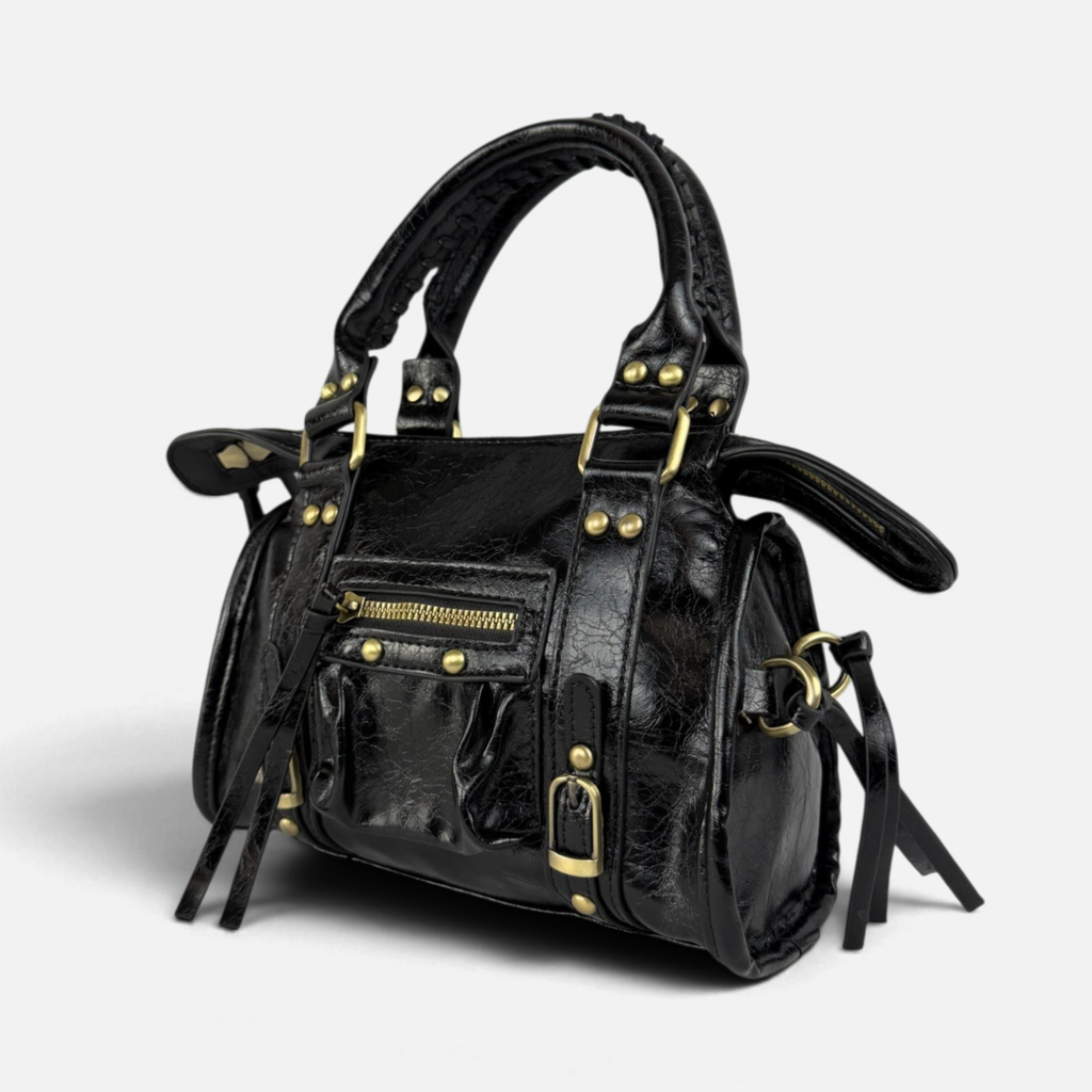 Borsa Metropolis Specchietto Mini in Similpelle - Nera con Dettagli Dorati