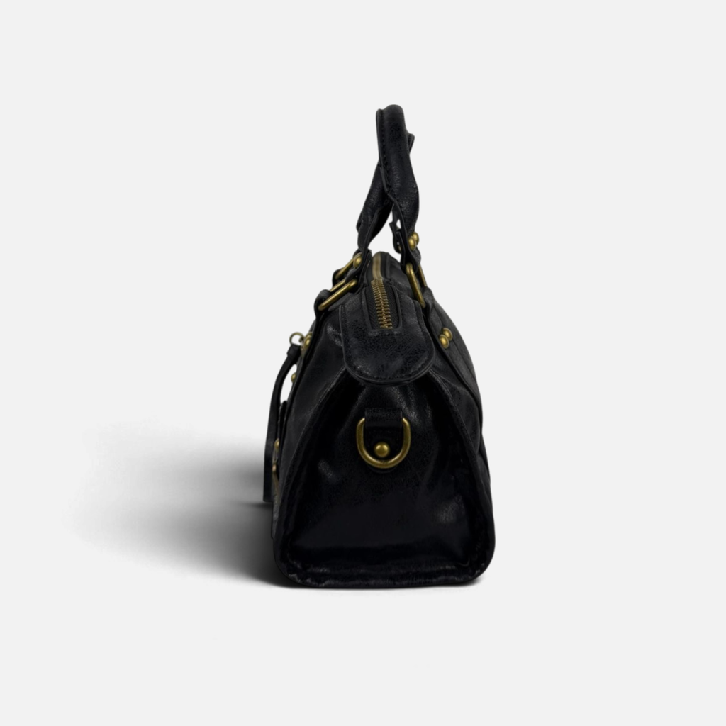 Borsa Metropolis Vintage Mini in Ecopelle Nera - Dettagli Dorati