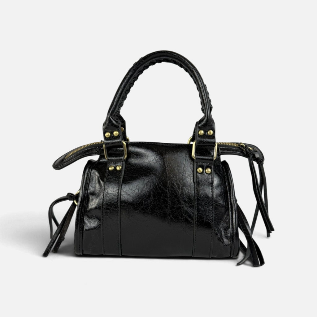 Borsa Metropolis Specchietto Mini in Similpelle - Nera con Dettagli Dorati