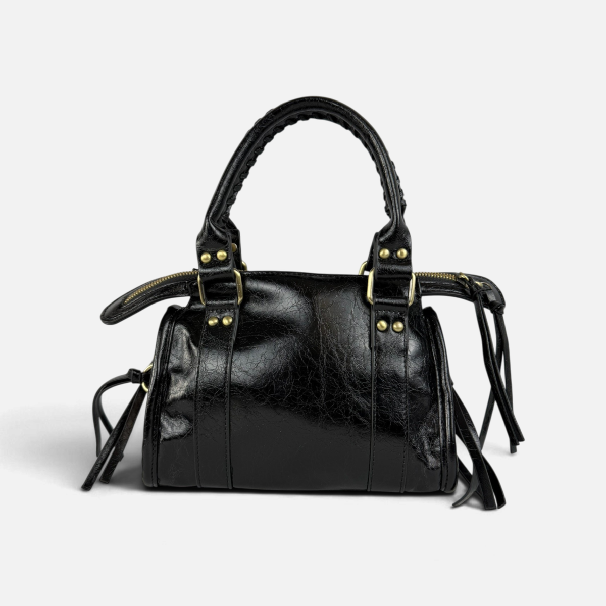 Borsa Metropolis Specchietto Mini in Similpelle - Nera con Dettagli Dorati