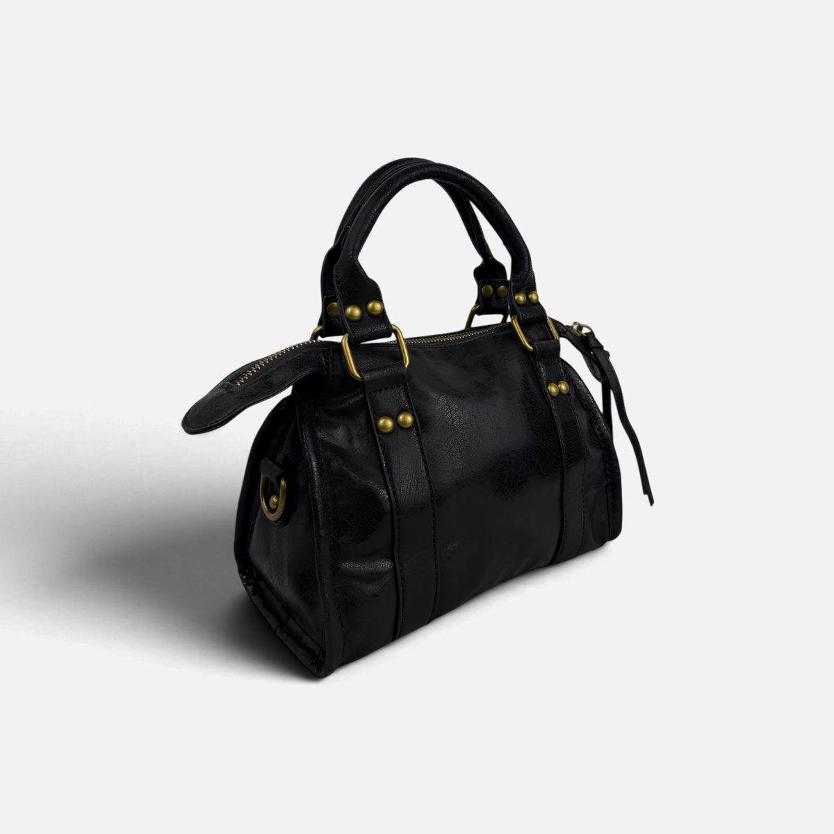 Borsa Metropolis Vintage Mini in Ecopelle Nera - Dettagli Dorati