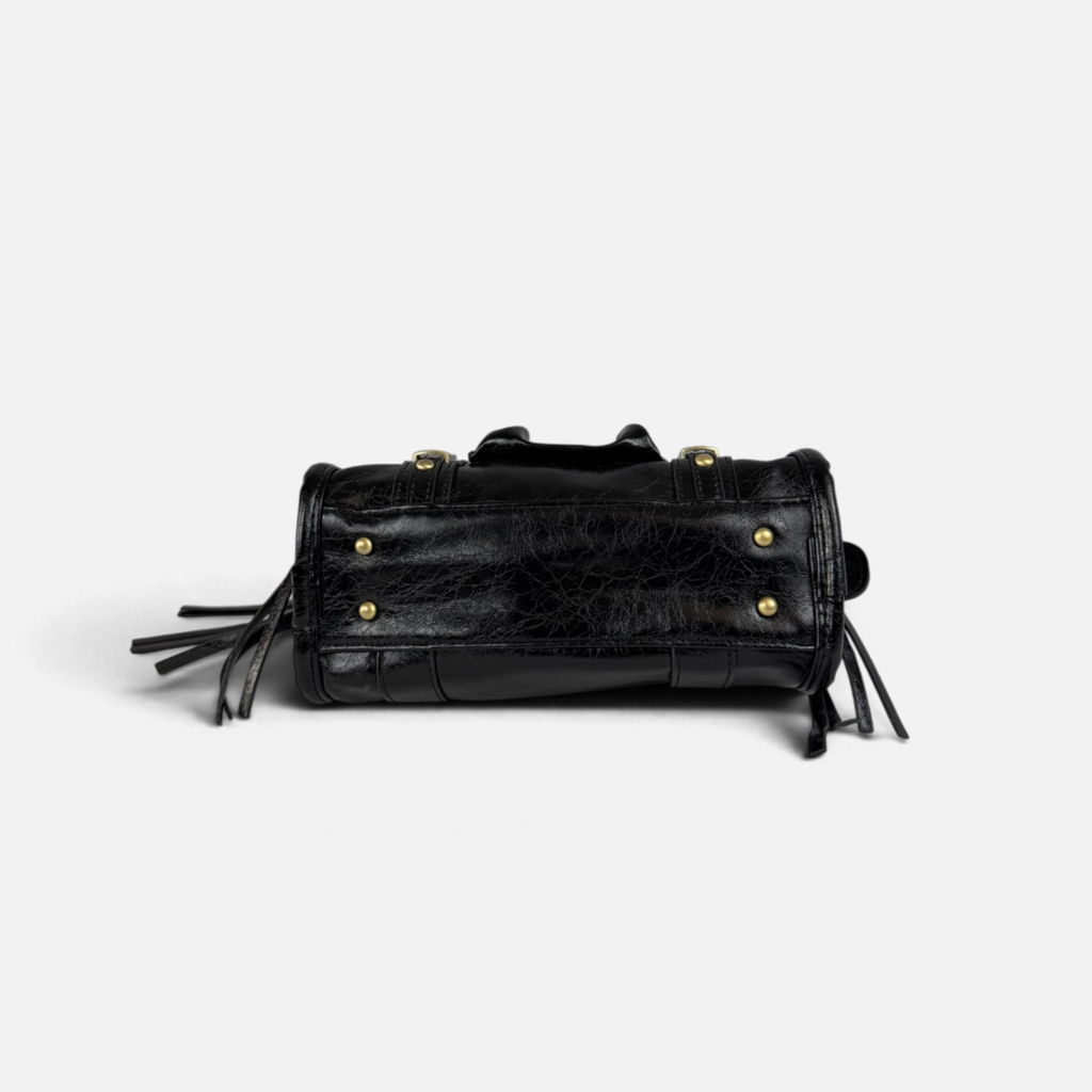 Borsa Metropolis Specchietto Mini in Similpelle - Nera con Dettagli Dorati