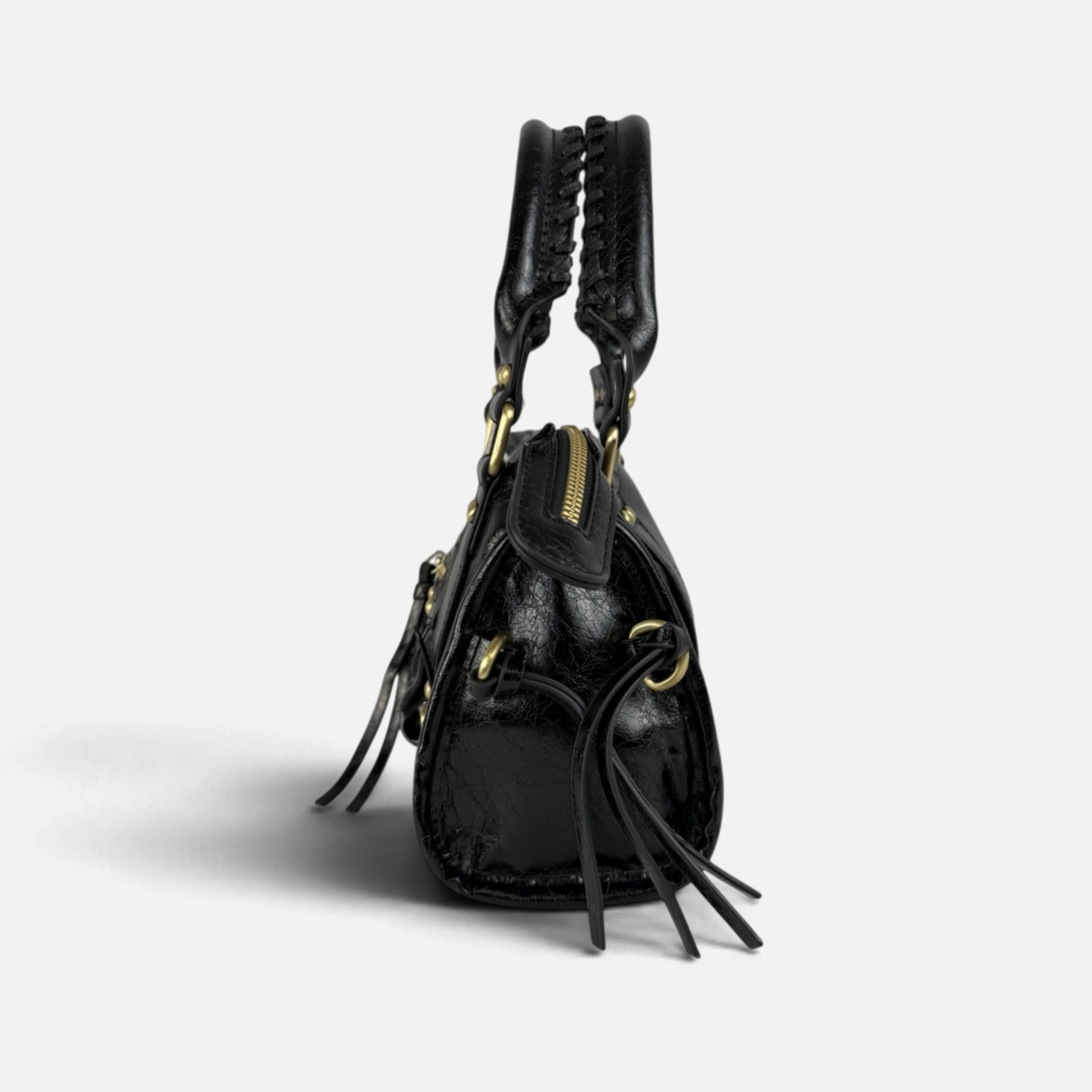 Borsa Metropolis Specchietto Mini in Similpelle - Nera con Dettagli Dorati