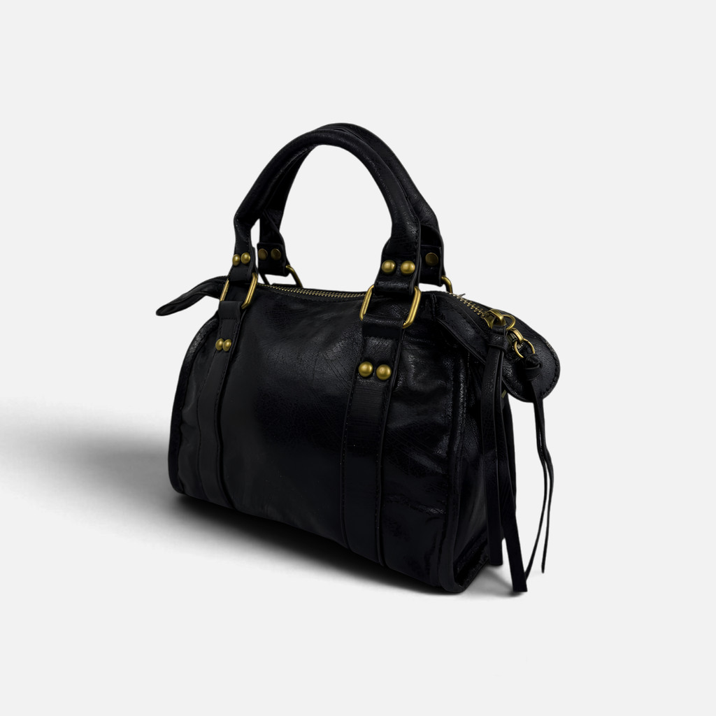 Borsa Metropolis Vintage Mini in Ecopelle Nera - Dettagli Dorati