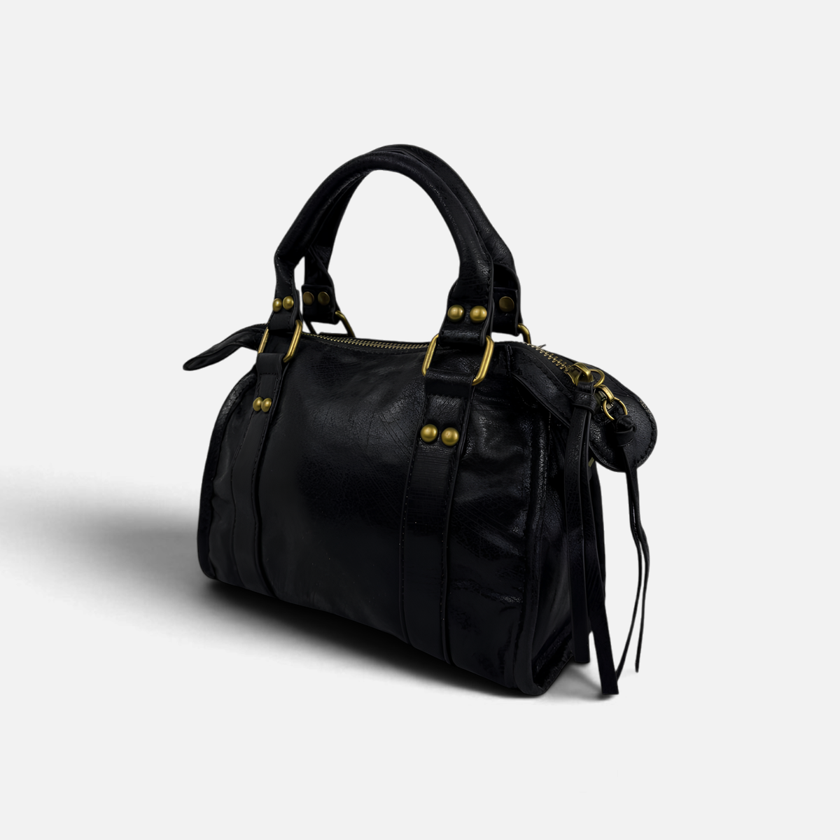 Borsa Metropolis Vintage Mini in Ecopelle Nera - Dettagli Dorati