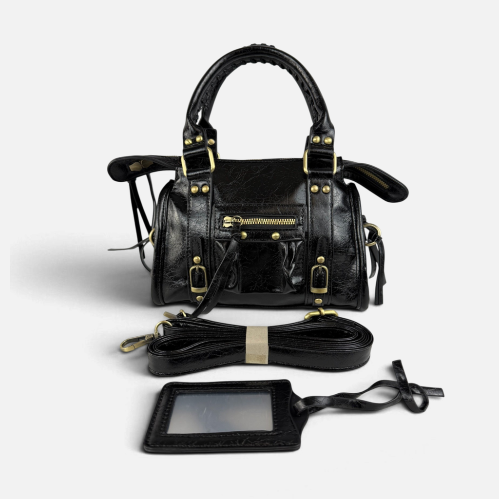 Borsa Metropolis Specchietto Mini in Similpelle - Nera con Dettagli Dorati