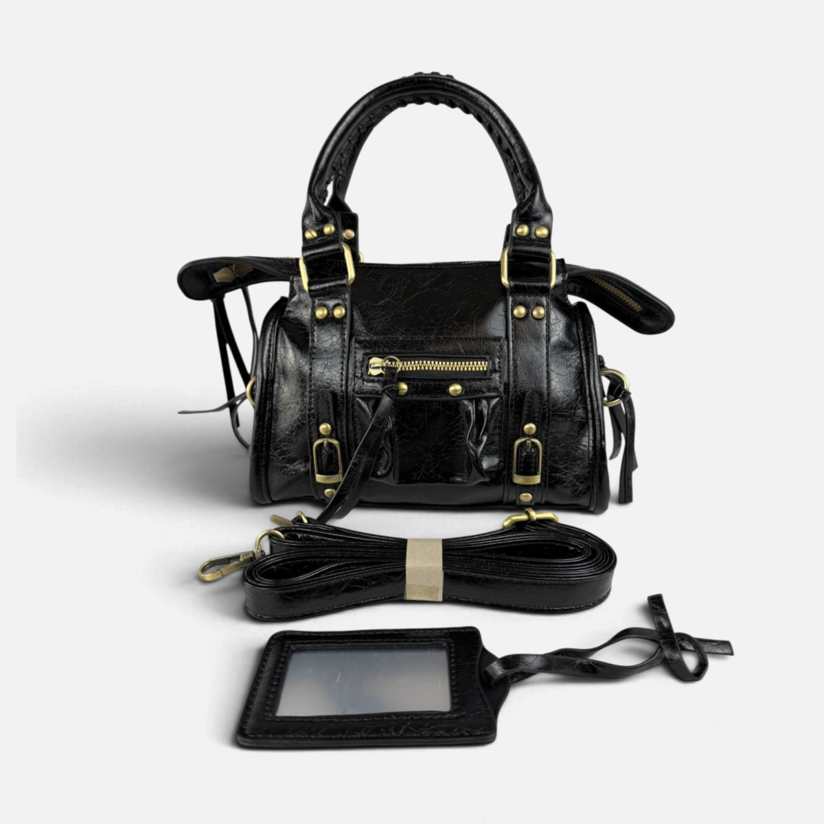 Borsa Metropolis Specchietto Mini in Similpelle - Nera con Dettagli Dorati