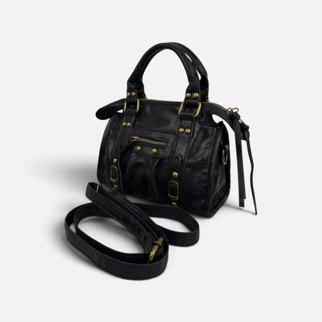 Borsa Metropolis Vintage Mini in Ecopelle Nera - Dettagli Dorati