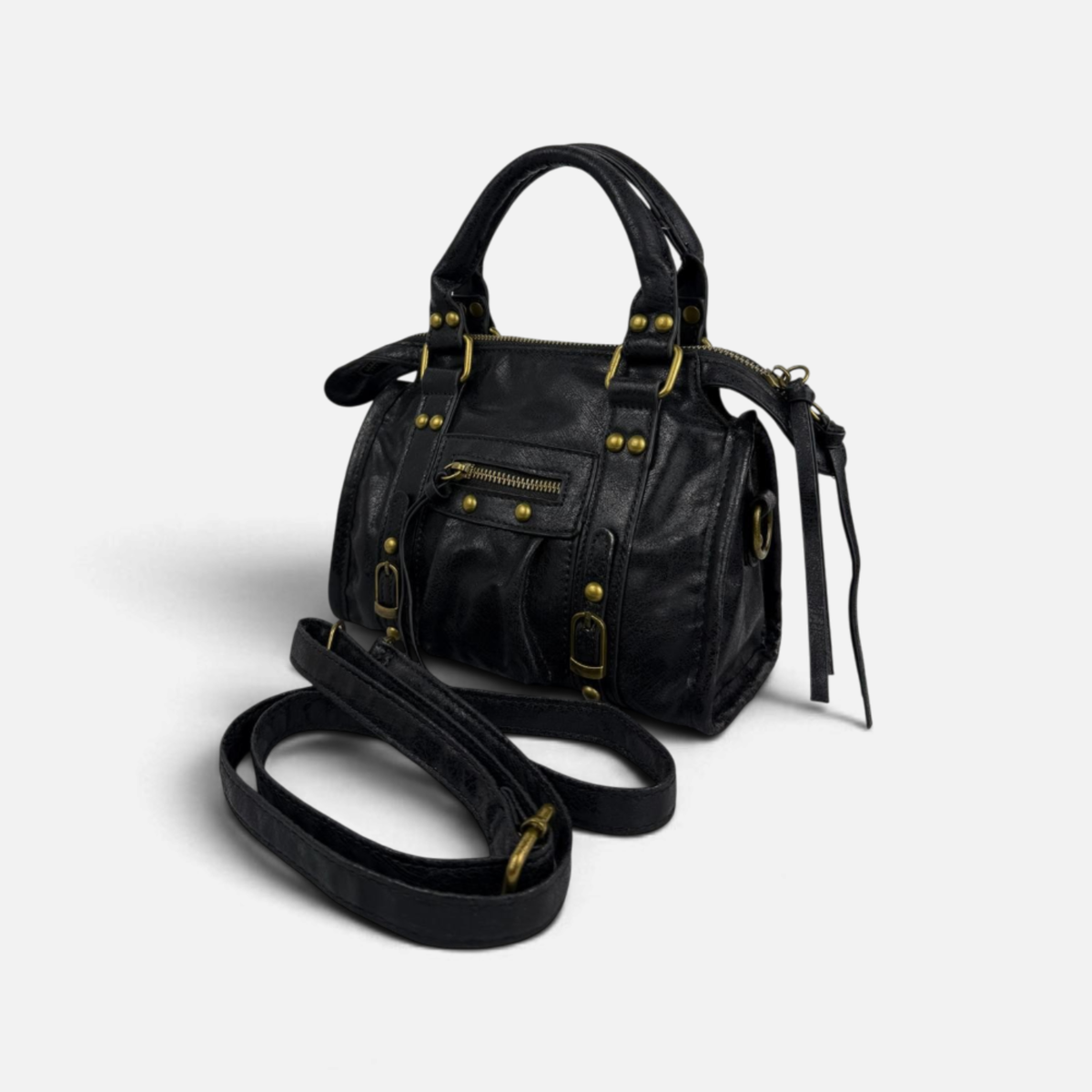Borsa Metropolis Vintage Mini in Ecopelle Nera - Dettagli Dorati
